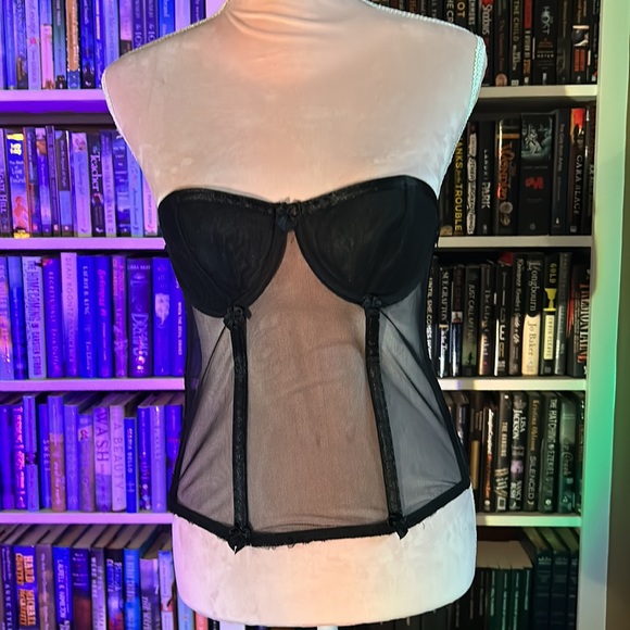 Black vintage mesh strapless corset with bows - Picture 2 of 6